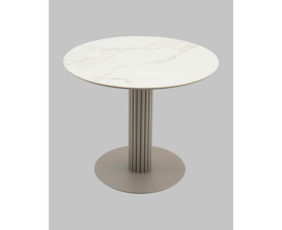 Стол круглый Терралино D90 верх керамика белый матовый, основание металл латте, изображение 3 | Интернет магазин мебели и декора LifeDekor