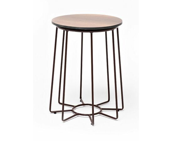 "Эквадор" журнальный стол из HPL круглый Ø40 H55, каркас из алюминия коричневый (RAL 8016) муар, цвет столешницы "дуб" | Интернет магазин мебели и декора LifeDekor