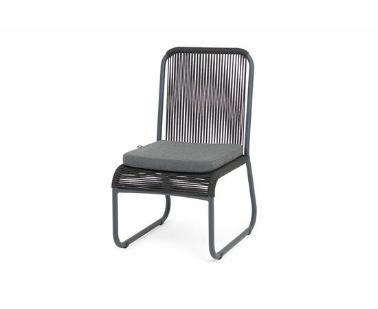 "Ането" стул плетеный из роупа, каркас алюминий темно-серый (RAL7024) муар, роуп темно-серый круглый, ткань темно-серая 027 | Интернет магазин мебели и декора LifeDekor