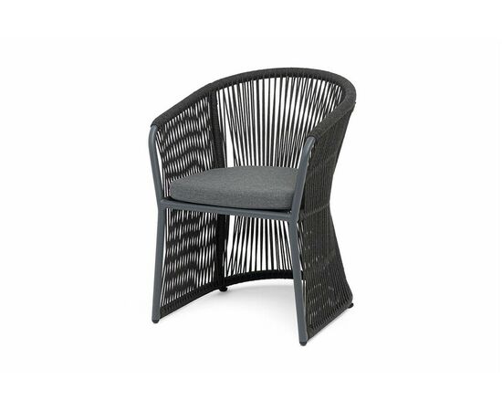 "Романо" стул плетеный из роупа, каркас алюминий темно-серый (RAL7024) муар, роуп темно-серый круглый, ткань темно-серая 027 | Интернет магазин мебели и декора LifeDekor