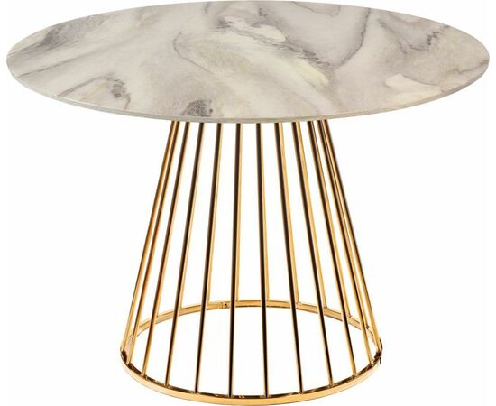 Стол Liverpool диам.100см, керамогранит белый мрамор с золотистыми ножками | Интернет магазин мебели и декора LifeDekor