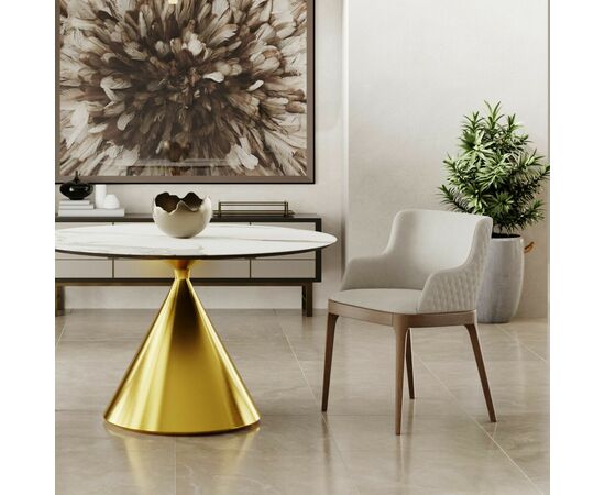 Стол круглый AXIS 120, керамика матовая, белая / опора золото, изображение 2 | Интернет магазин мебели и декора LifeDekor