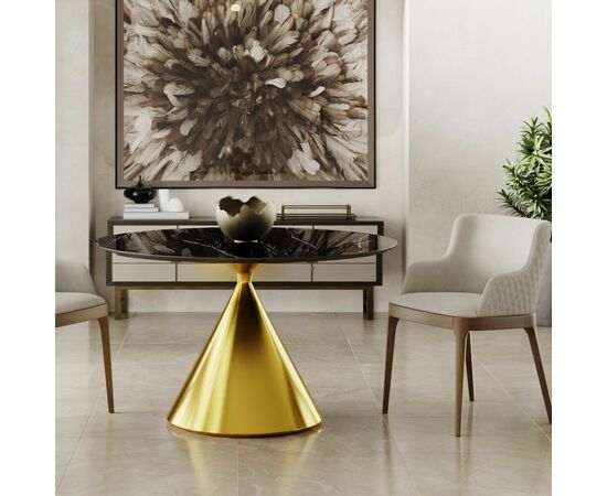 Стол круглый AXIS 120, керамика глянцевая, черная / опора золото, изображение 2 | Интернет магазин мебели и декора LifeDekor