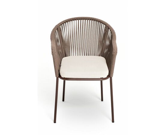 "Лион" стул плетеный из роупа, каркас из стали коричневый (RAL8016) муар, роуп коричневый круглый, ткань бежевая 15052, изображение 2 | Интернет магазин мебели и декора LifeDekor