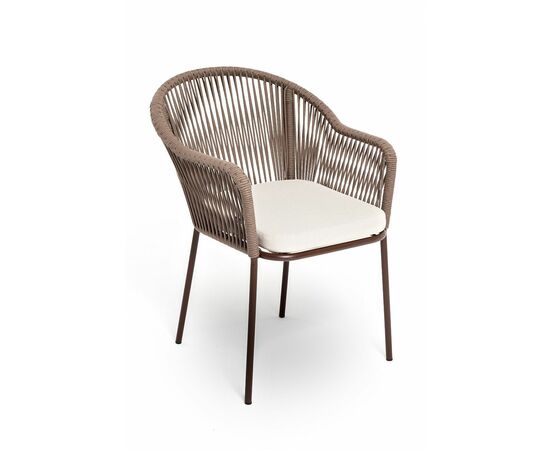 "Лион" стул плетеный из роупа, каркас из стали коричневый (RAL8016) муар, роуп коричневый круглый, ткань бежевая 15052, изображение 3 | Интернет магазин мебели и декора LifeDekor