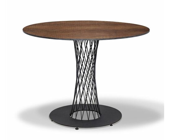 "Диего" обеденный стол из HPL круглый Ø100см, цвет "дуб", каркас черный | Интернет магазин мебели и декора LifeDekor