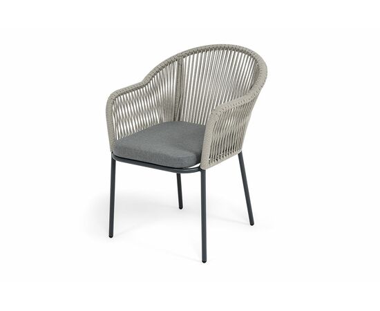 "Лион" стул плетеный из роупа, каркас из стали темно-серый (RAL7024) муар, роуп серый меланж круглый, ткань серая 017 | Интернет магазин мебели и декора LifeDekor
