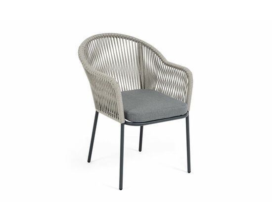 "Лион" стул плетеный из роупа, каркас из стали темно-серый (RAL7024) муар, роуп серый меланж круглый, ткань серая 017, изображение 2 | Интернет магазин мебели и декора LifeDekor