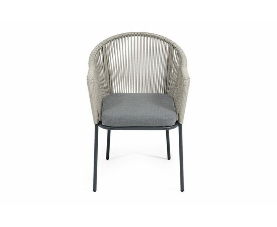 "Лион" стул плетеный из роупа, каркас из стали темно-серый (RAL7024) муар, роуп серый меланж круглый, ткань серая 017, изображение 3 | Интернет магазин мебели и декора LifeDekor