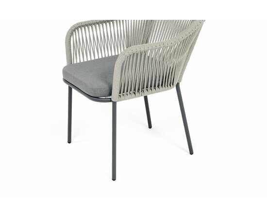 "Лион" стул плетеный из роупа, каркас из стали темно-серый (RAL7024) муар, роуп серый меланж круглый, ткань серая 017, изображение 4 | Интернет магазин мебели и декора LifeDekor