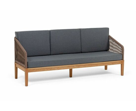 "Канны" диван 3-местный плетеный из роупа, основание дуб, роуп коричневый круглый, ткань темно-серая 027, изображение 2 | Интернет магазин мебели и декора LifeDekor