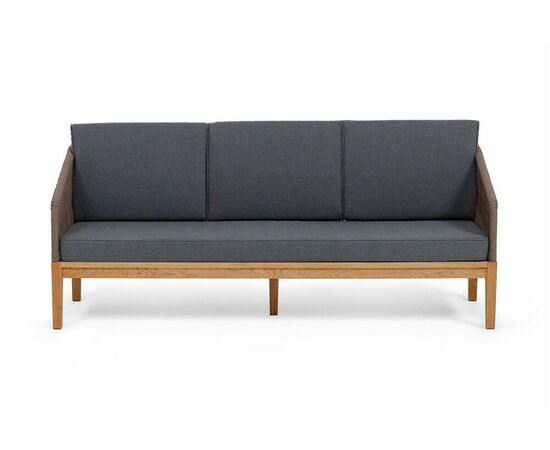 "Канны" диван 3-местный плетеный из роупа, основание дуб, роуп коричневый круглый, ткань темно-серая 027, изображение 3 | Интернет магазин мебели и декора LifeDekor