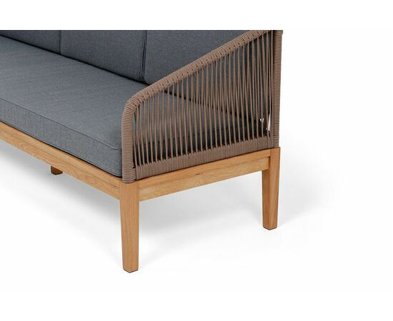 "Канны" диван 3-местный плетеный из роупа, основание дуб, роуп коричневый круглый, ткань темно-серая 027, изображение 4 | Интернет магазин мебели и декора LifeDekor