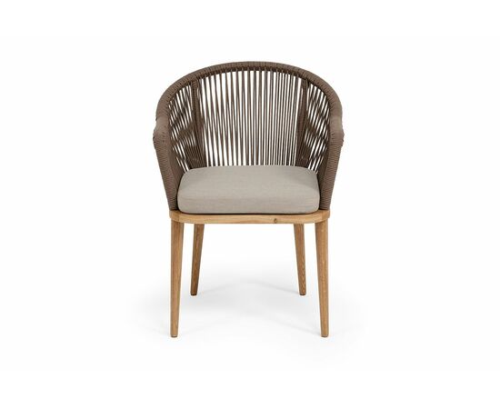 "Лион" стул плетеный из роупа, основание дуб, роуп коричневый круглый, ткань бежевая 15052, изображение 3 | Интернет магазин мебели и декора LifeDekor