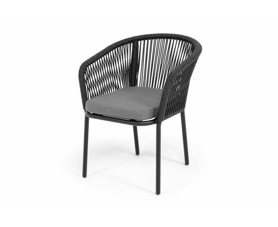 "Марсель" стул плетеный из роупа, каркас алюминий черный муар, роуп темно-серый круглый, ткань темно-серая 027 | Интернет магазин мебели и декора LifeDekor
