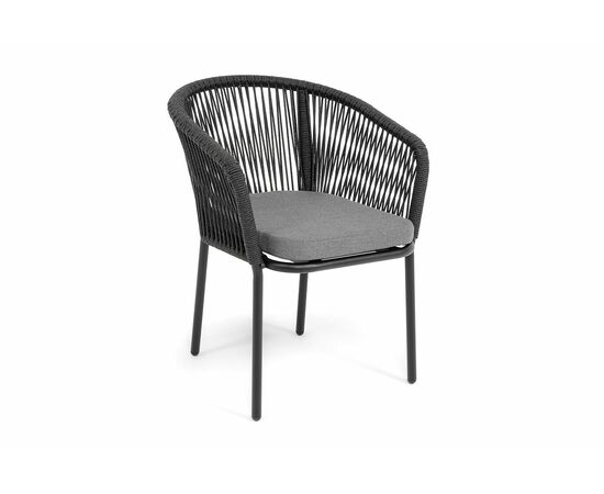 "Марсель" стул плетеный из роупа, каркас алюминий черный муар, роуп темно-серый круглый, ткань темно-серая 027, изображение 2 | Интернет магазин мебели и декора LifeDekor