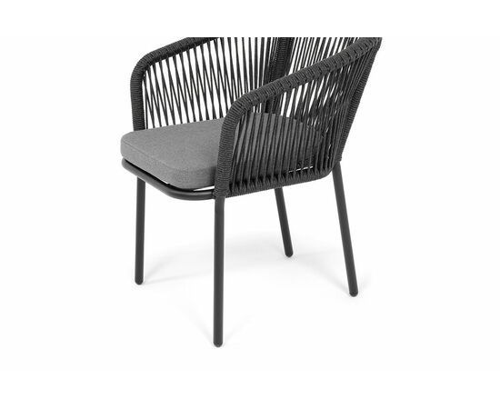 "Марсель" стул плетеный из роупа, каркас алюминий черный муар, роуп темно-серый круглый, ткань темно-серая 027, изображение 4 | Интернет магазин мебели и декора LifeDekor