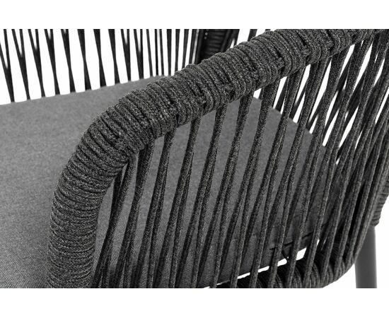 "Марсель" стул плетеный из роупа, каркас алюминий черный муар, роуп темно-серый круглый, ткань темно-серая 027, изображение 5 | Интернет магазин мебели и декора LifeDekor