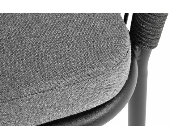 "Марсель" стул плетеный из роупа, каркас алюминий черный муар, роуп темно-серый круглый, ткань темно-серая 027, изображение 6 | Интернет магазин мебели и декора LifeDekor