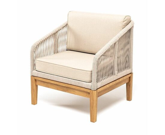 "Канны" кресло плетеное из роупа, основание дуб, роуп бежевый круглый, ткань бежевая 15052 | Интернет магазин мебели и декора LifeDekor