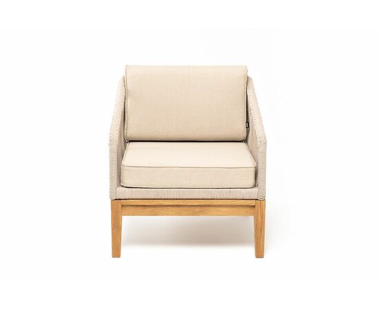 "Канны" кресло плетеное из роупа, основание дуб, роуп бежевый круглый, ткань бежевая 15052, изображение 2 | Интернет магазин мебели и декора LifeDekor