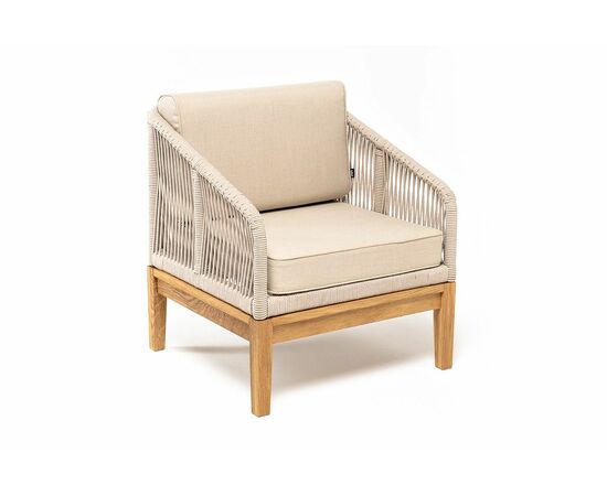 "Канны" кресло плетеное из роупа, основание дуб, роуп бежевый круглый, ткань бежевая 15052, изображение 3 | Интернет магазин мебели и декора LifeDekor