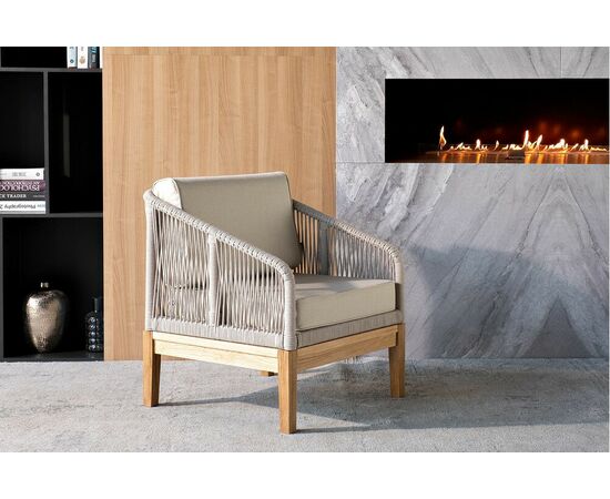 "Канны" кресло плетеное из роупа, основание дуб, роуп бежевый круглый, ткань бежевая 15052, изображение 10 | Интернет магазин мебели и декора LifeDekor