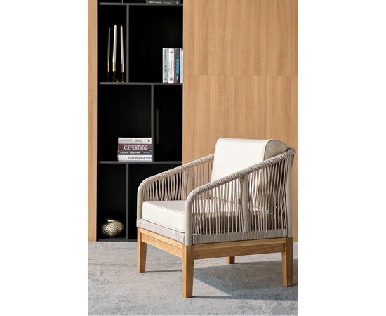 "Канны" кресло плетеное из роупа, основание дуб, роуп бежевый круглый, ткань бежевая 15052, изображение 11 | Интернет магазин мебели и декора LifeDekor