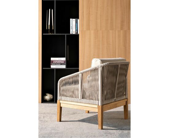 "Канны" кресло плетеное из роупа, основание дуб, роуп бежевый круглый, ткань бежевая 15052, изображение 12 | Интернет магазин мебели и декора LifeDekor