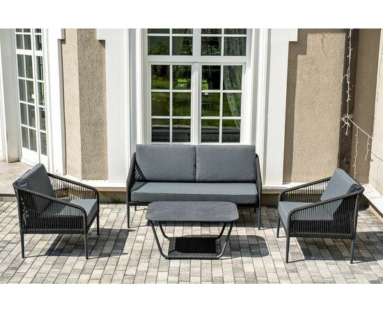 "Канны" лаунж-зона 4-местная плетеная из роупа (веревки), цвет темно-серый | Интернет магазин мебели и декора LifeDekor