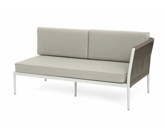 "Касабланка" левый модуль плетеный из роупа, каркас алюминий светло-серый (RAL7035) муар, роуп серо-коричневый 23мм, ткань бежевая 15052 | Интернет магазин мебели и декора LifeDekor