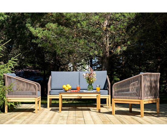 "Канны" лаунж-зона 4-местная из роупа со столом "Гранада" (серый гранит), основание дуб, роуп коричневый, ткань темно-серая, изображение 3 | Интернет магазин мебели и декора LifeDekor