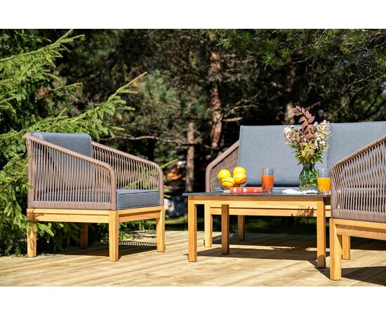 "Канны" лаунж-зона 4-местная из роупа со столом "Гранада" (серый гранит), основание дуб, роуп коричневый, ткань темно-серая, изображение 5 | Интернет магазин мебели и декора LifeDekor