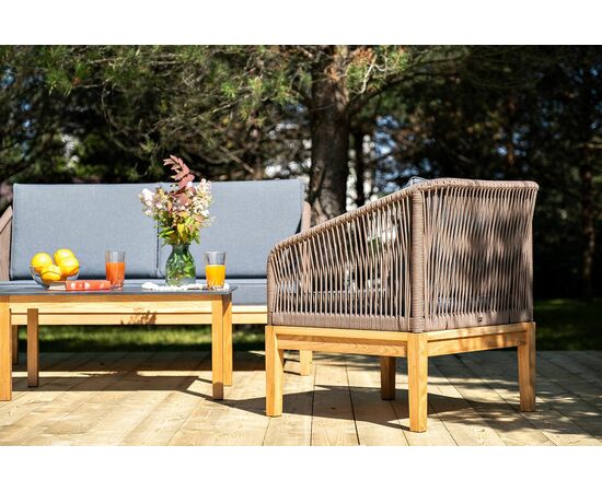 "Канны" лаунж-зона 4-местная из роупа со столом "Гранада" (серый гранит), основание дуб, роуп коричневый, ткань темно-серая, изображение 6 | Интернет магазин мебели и декора LifeDekor