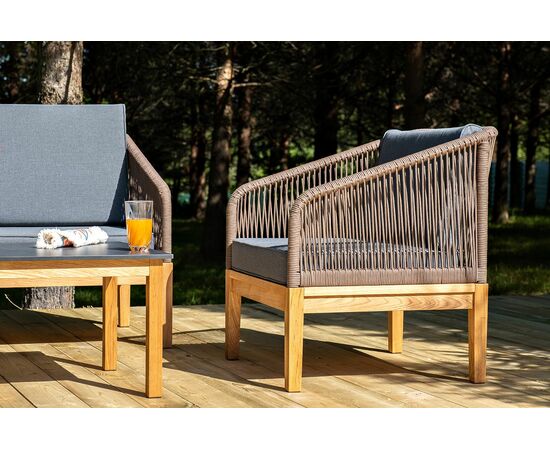 "Канны" лаунж-зона 4-местная из роупа со столом "Гранада" (серый гранит), основание дуб, роуп коричневый, ткань темно-серая, изображение 8 | Интернет магазин мебели и декора LifeDekor