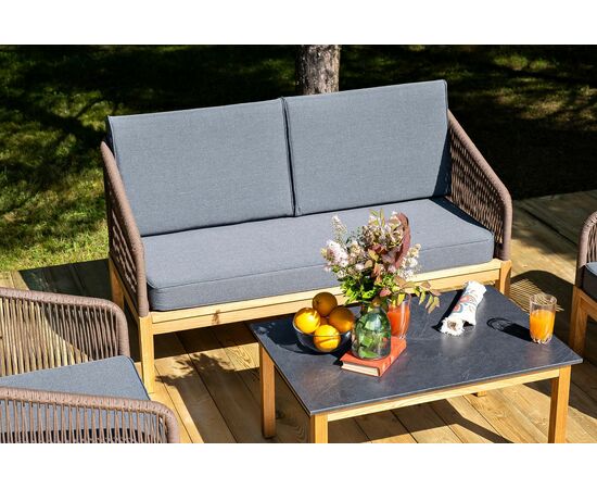 "Канны" лаунж-зона 4-местная из роупа со столом "Гранада" (серый гранит), основание дуб, роуп коричневый, ткань темно-серая, изображение 9 | Интернет магазин мебели и декора LifeDekor