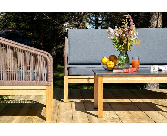 "Канны" лаунж-зона 4-местная из роупа со столом "Гранада" (серый гранит), основание дуб, роуп коричневый, ткань темно-серая, изображение 10 | Интернет магазин мебели и декора LifeDekor