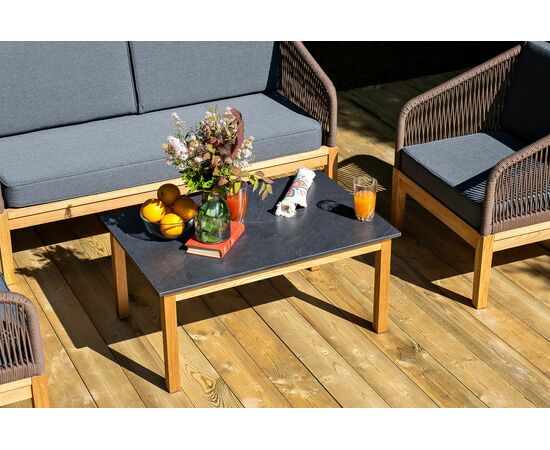 "Канны" лаунж-зона 4-местная из роупа со столом "Гранада" (серый гранит), основание дуб, роуп коричневый, ткань темно-серая, изображение 11 | Интернет магазин мебели и декора LifeDekor