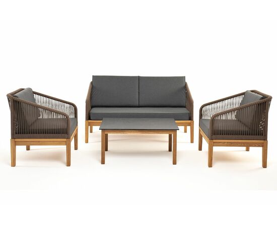 "Канны" лаунж-зона 4-местная из роупа со столом "Гранада" (серый гранит), основание дуб, роуп коричневый, ткань темно-серая, изображение 20 | Интернет магазин мебели и декора LifeDekor