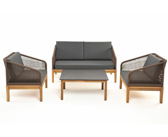 "Канны" лаунж-зона 4-местная из роупа со столом "Гранада" (серый гранит), основание дуб, роуп коричневый, ткань темно-серая, изображение 21 | Интернет магазин мебели и декора LifeDekor