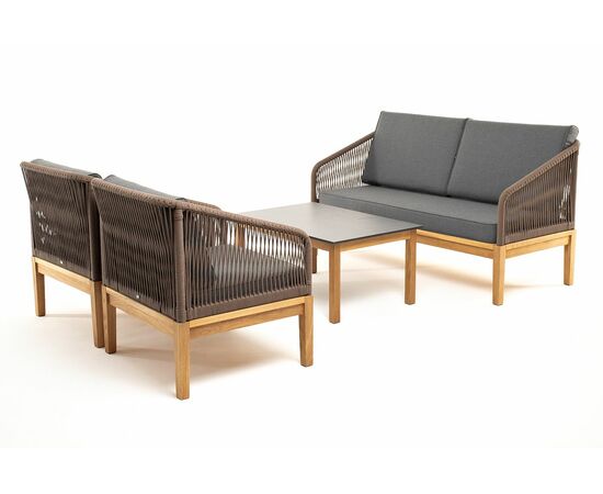 "Канны" лаунж-зона 4-местная из роупа со столом "Гранада" (серый гранит), основание дуб, роуп коричневый, ткань темно-серая, изображение 22 | Интернет магазин мебели и декора LifeDekor