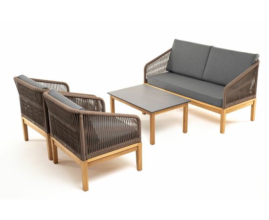 "Канны" лаунж-зона 4-местная из роупа со столом "Гранада" (серый гранит), основание дуб, роуп коричневый, ткань темно-серая, изображение 23 | Интернет магазин мебели и декора LifeDekor