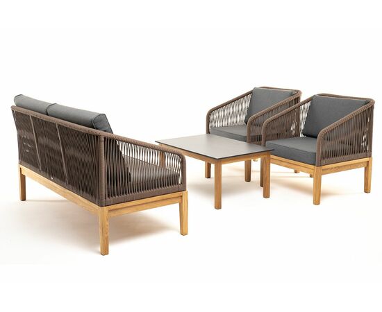 "Канны" лаунж-зона 4-местная из роупа со столом "Гранада" (серый гранит), основание дуб, роуп коричневый, ткань темно-серая, изображение 24 | Интернет магазин мебели и декора LifeDekor