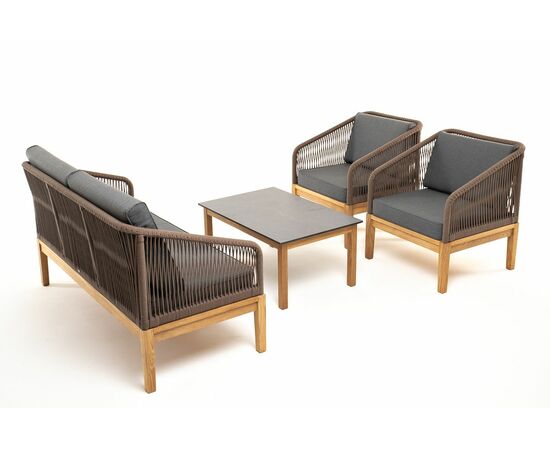 "Канны" лаунж-зона 4-местная из роупа со столом "Гранада" (серый гранит), основание дуб, роуп коричневый, ткань темно-серая, изображение 25 | Интернет магазин мебели и декора LifeDekor