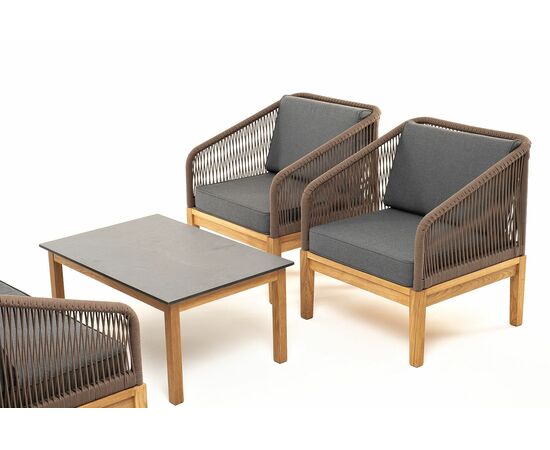 "Канны" лаунж-зона 4-местная из роупа со столом "Гранада" (серый гранит), основание дуб, роуп коричневый, ткань темно-серая, изображение 27 | Интернет магазин мебели и декора LifeDekor