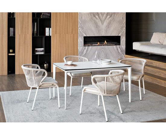 "Малага" обеденная группа на 4 персоны со стульями "Милан", каркас белый, роуп бежевый | Интернет магазин мебели и декора LifeDekor