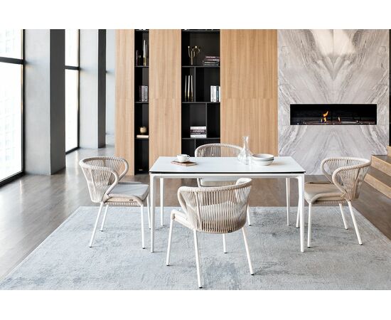 "Малага" обеденная группа на 4 персоны со стульями "Милан", каркас белый, роуп бежевый, изображение 3 | Интернет магазин мебели и декора LifeDekor