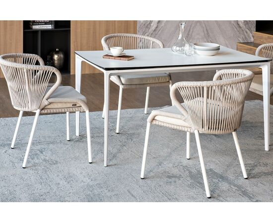 "Малага" обеденная группа на 4 персоны со стульями "Милан", каркас белый, роуп бежевый, изображение 4 | Интернет магазин мебели и декора LifeDekor