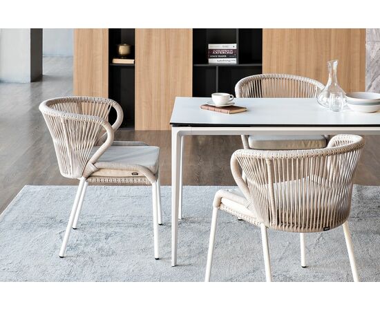 "Малага" обеденная группа на 4 персоны со стульями "Милан", каркас белый, роуп бежевый, изображение 5 | Интернет магазин мебели и декора LifeDekor