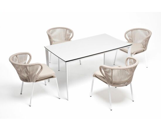 "Малага" обеденная группа на 4 персоны со стульями "Милан", каркас белый, роуп бежевый, изображение 7 | Интернет магазин мебели и декора LifeDekor